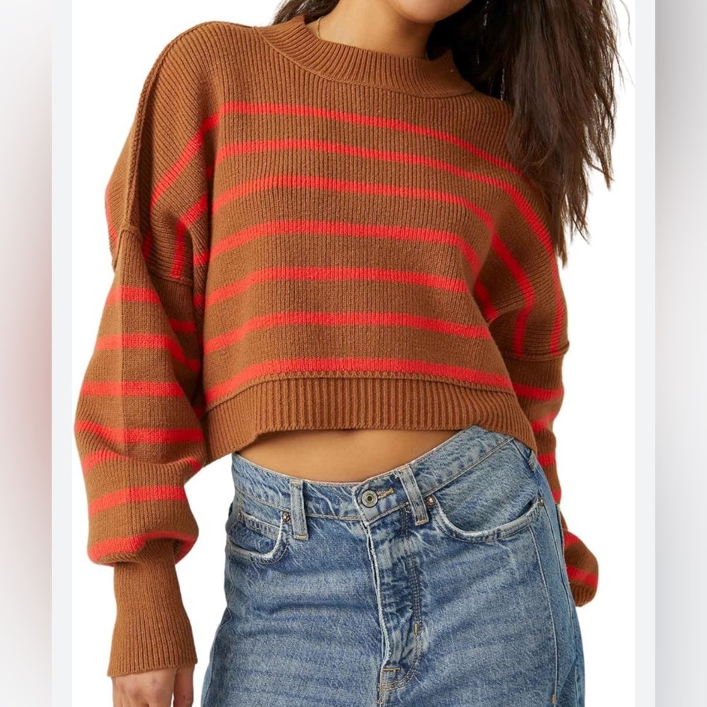 Free People Women's Stripe Easy Street Crop Pullover.